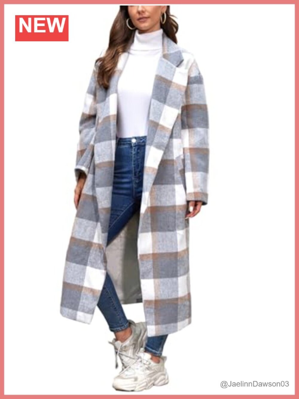 Women's Plaid Wool Coat Shacket Button Down Long Sleeve Trench